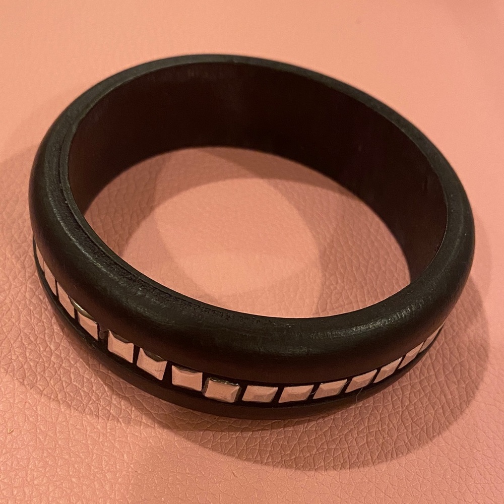 Black Bangle with Silver Accents